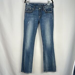 Miss Me Blue Lightly Distressed Bootcut Blue Low Rise Jeans Size 29